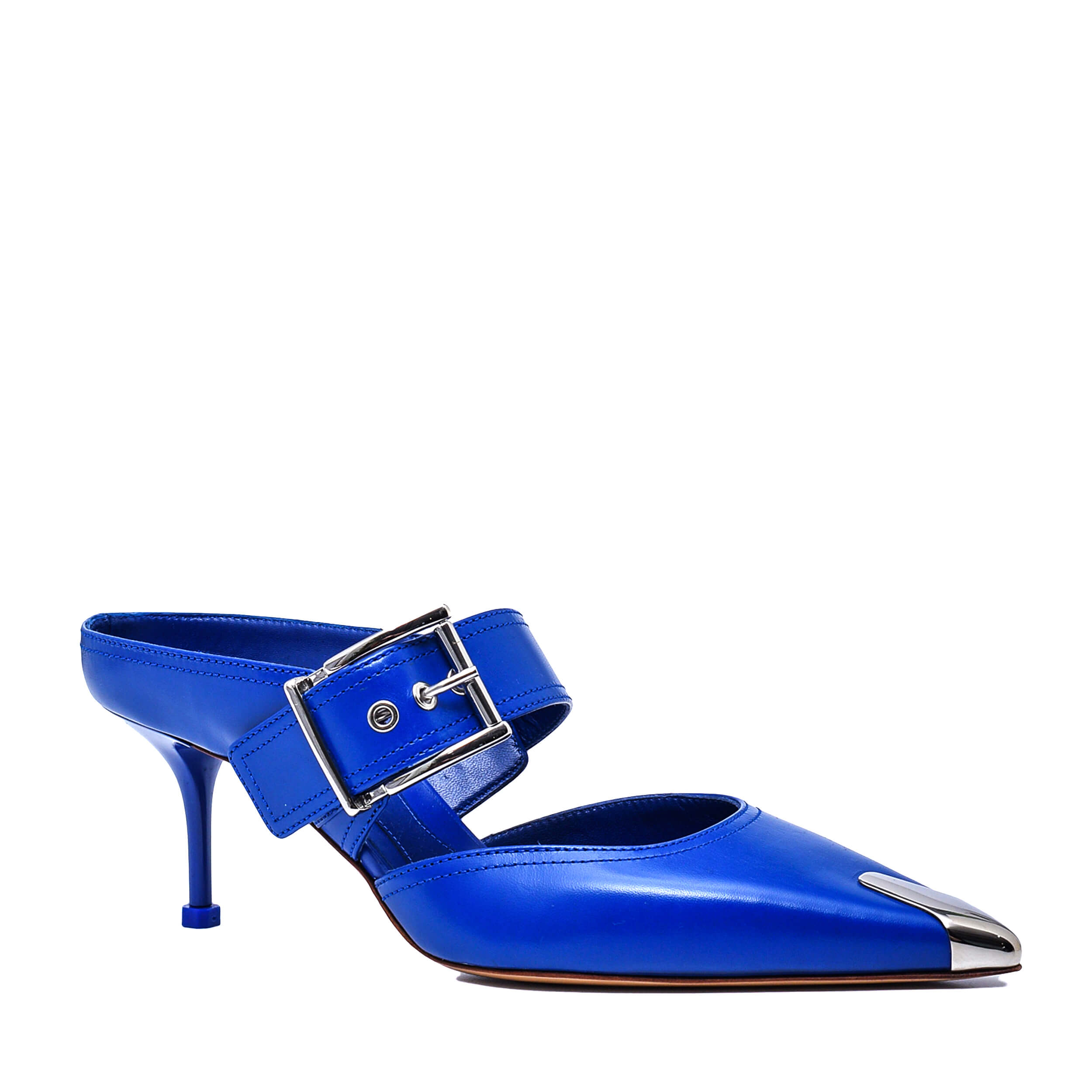 Alexander Mcqueen - Bright Blue Leather 75MM Platform Mules Sandals / 38,5